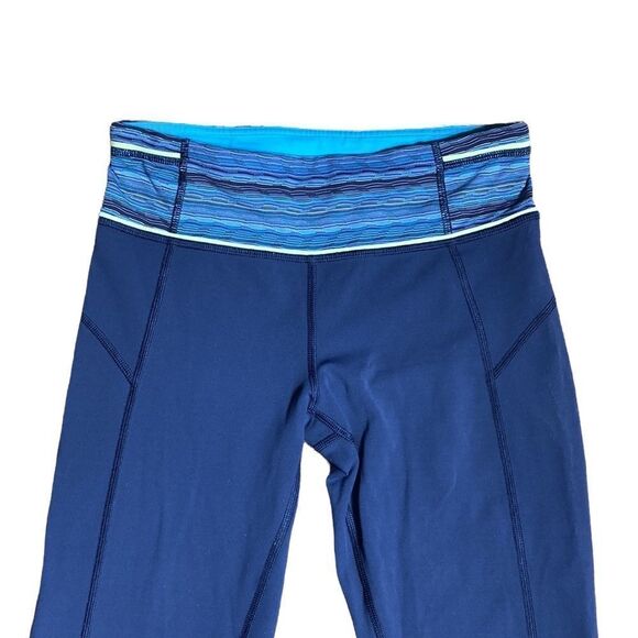 Lululemon leggings navy blue silky bottom colorful waistband 4 - Picture 3 of 8